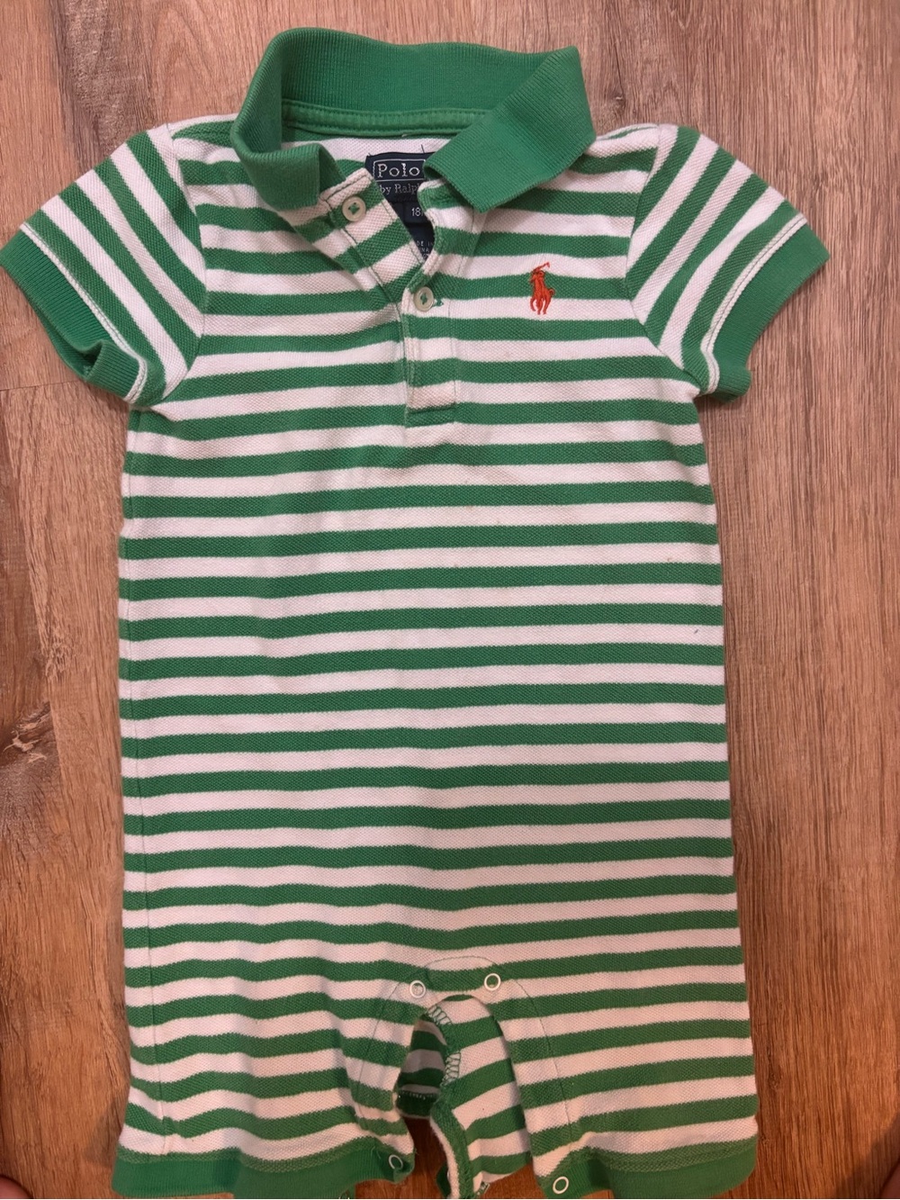 Polo Ralph Lauren Baby Collared Button Green Striped Jumper Onesie Size 18 Month